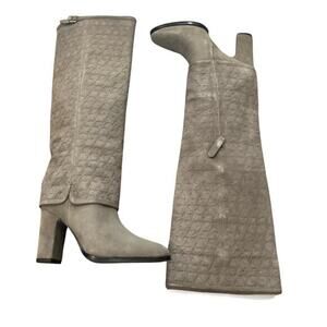 NEW Franco Sarto Grey Suede Tall Block Heel Zip‎ Boots Leather Upper Women's 5